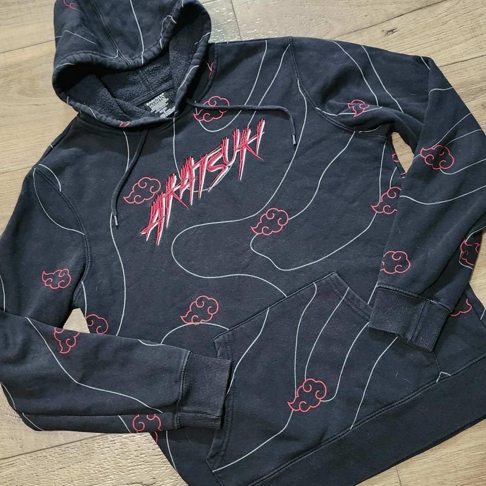 Naruto Shippuden Akatsuki Hoodie Mens Medium Black Red Cloud Pullover